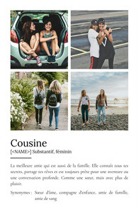 Créez un poster définition "Cousine" personnalisé avec vos photos et texte ajustable