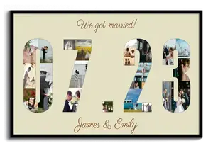 Wedding Date Photo Collage Canvas - Personalize yours today with your photos & names