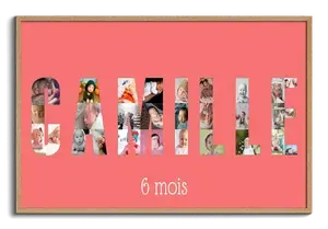 Collage Prénom Bébé en Photos - 6 Mois - Personnalisable Chambre Enfant