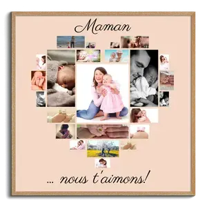 Collage photo cœur "Maman, on t'aime !" personnalisable pour cadeau fête des mères