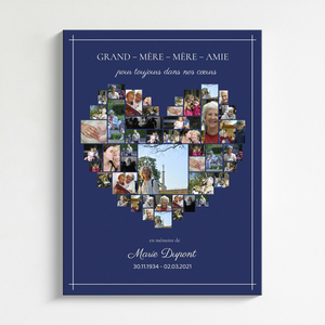 Collage Souvenir Cœur Hommage sur Toile Premium - Personnalisable Collage Souvenir Cœur Hommage sur Toile Premium - Personnalisable