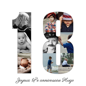 Collage photo "18 ans" personnalisée pour anniversaire ou fête spéciale Collage photo "18 ans" personnalisée pour anniversaire ou fête spéciale