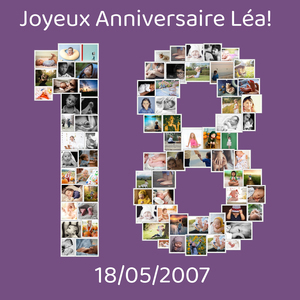 Collage photo "18 ans" personnalisée pour anniversaire ou fête spéciale Collage photo "18 ans" personnalisée pour anniversaire ou fête spéciale