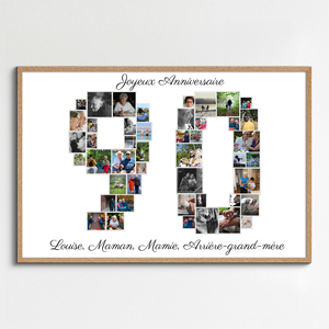 Créez un Collage Photo Chiffre 90 pour Anniversaires – Cadeau Personnalisé Créez un Collage Photo Chiffre 90 pour Anniversaires – Cadeau Personnalisé