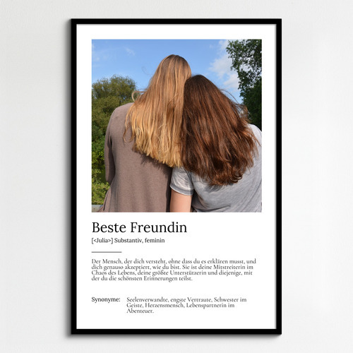 "Beste Freundin" Definition - Geschenk als Poster, Leinwand erstellen. Eigene Fotos und Text.