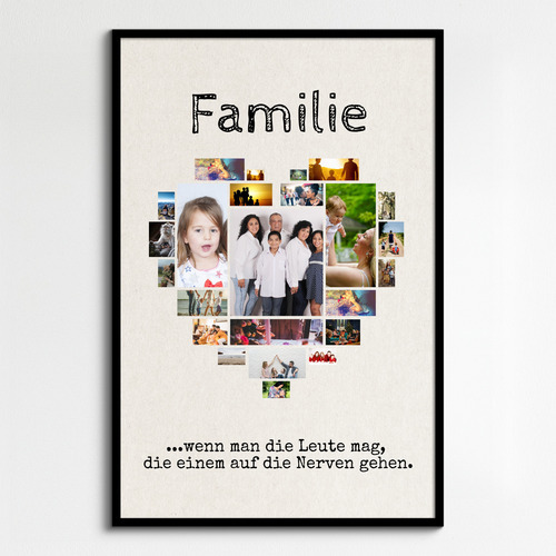 Fotocollage "Familie" im Herz-Design als persönliches Geschenk mit witzigem Spruch