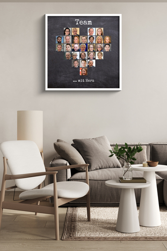 Fotocollage „Team“ in Herzform mit 27 quadratischen Bildern – 40x40cm
