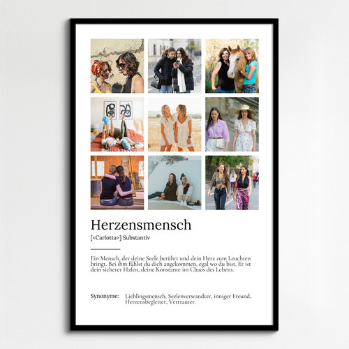 "Herzensmensch" Definition - Geschenk als Poster, Leinwand erstellen. Eigene Fotos und Text.