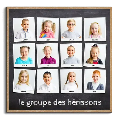 Fotocollage cadeau adieu ecole maternelle photo groupe polaroid avec noms enfants