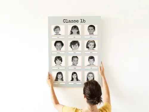 Collage rétro N&B classe personnalisable 12 enfants