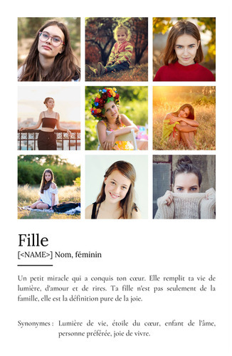 Offrez un Poster Définition Fille personnalisable avec vos photos