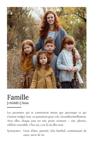 Créez votre poster famille personnalisé style Duden avec définition et photos