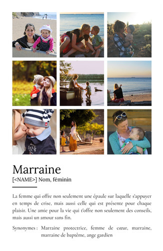 Poster Définition Personnalisée pour Marraine avec Photos - Cadeau Unique