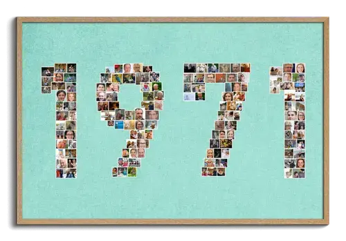 Annee de naissance avec chiffres en collage photo comme idee cadeau creative