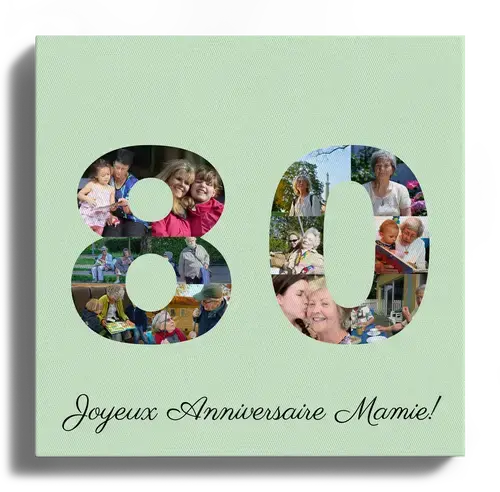 Mosaique avec photos pour anniversaire ronde 80 avec texte personnalise