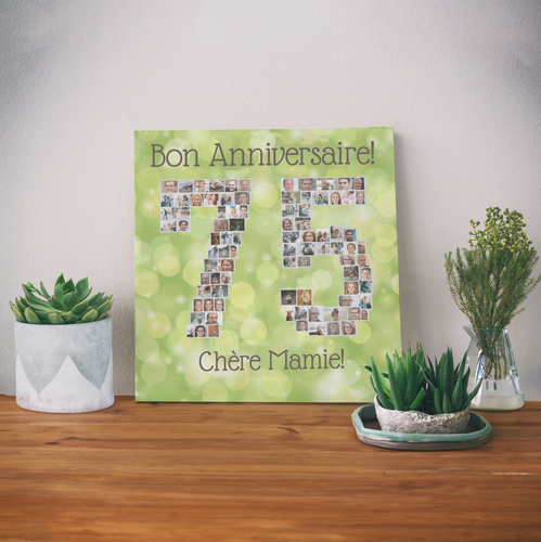 Créez votre collage photo chiffre 75 - anniversaire de Mamie fond vert festif personnalisé