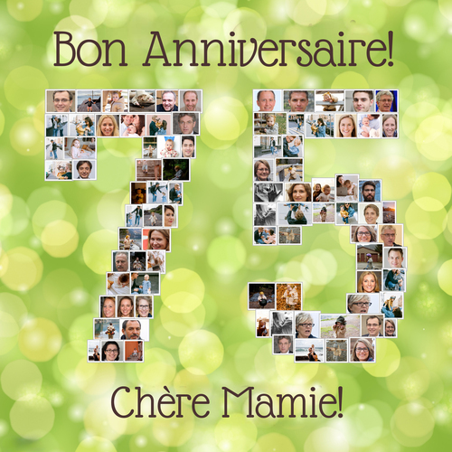 Créez votre collage photo chiffre 75 - anniversaire de Mamie fond vert festif personnalisé