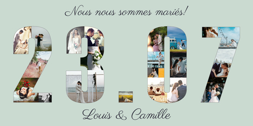 Collage photo date de mariage sur toile – Personnalisez noms et photos