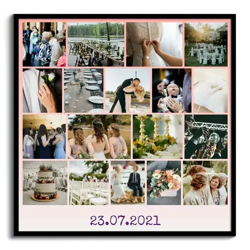 Photos de mariage en collage photo avec date en legende