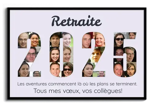Fotocollage annee chiffre avec collegues pour retraite