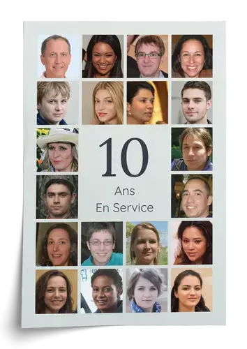 Créez votre collage photo 10 ans: nom, message, 20-80 photos — entreprise, mariage, couple