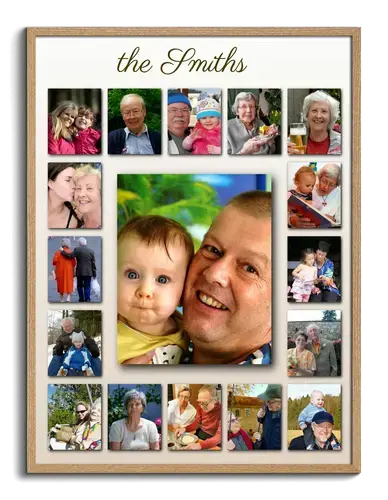 photos of relatives as creative collage arranged with text and background