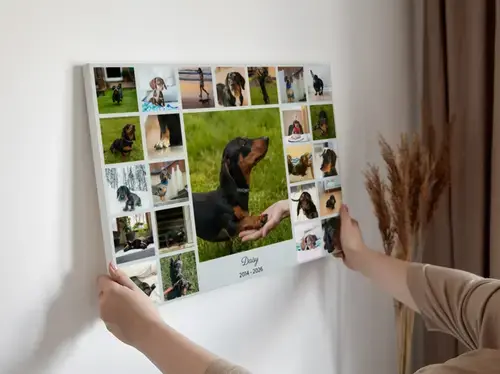 Dog Silhouette Photo Collage Memorial Name & Dates