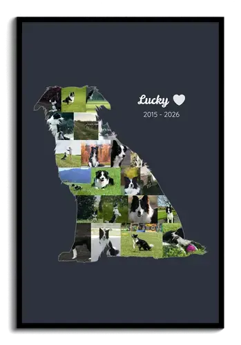 Dog Silhouette Photo Collage Memorial Name & Dates