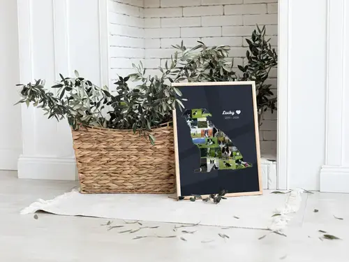 Dog Silhouette Photo Collage Memorial Name & Dates