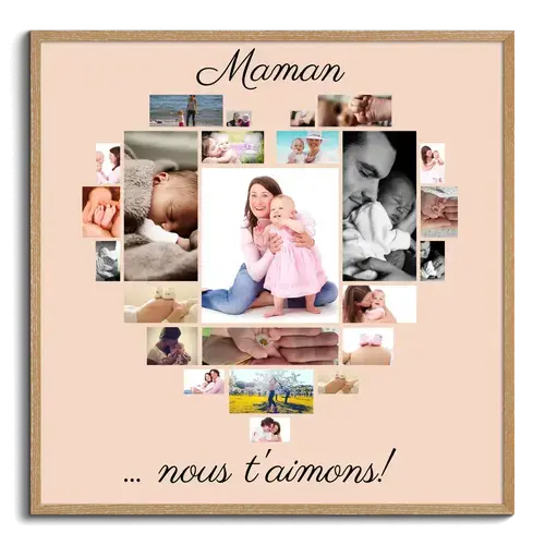 Collage photo cœur "Maman, on t'aime !" personnalisable pour cadeau fête des mères
