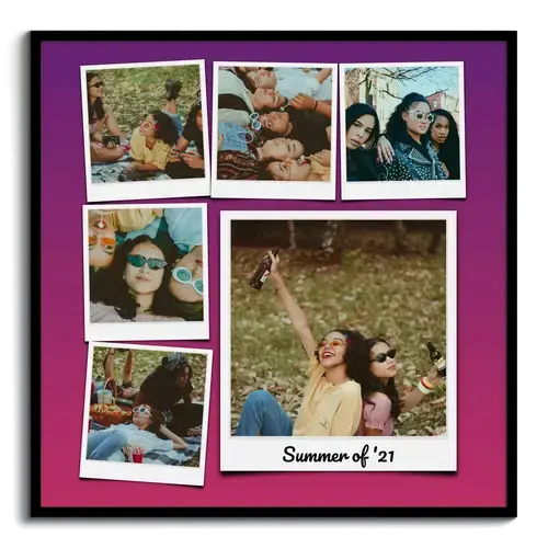 Collage photo avec photos polaroid et fond colorie