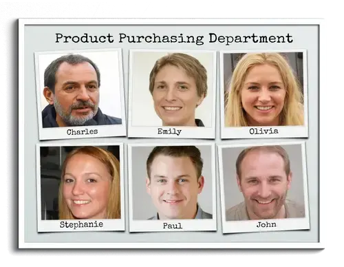 photos of employees as team or department picture with label