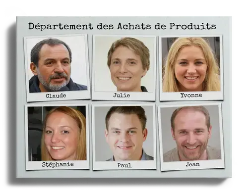 Photos des employes en equipe ou departement avec sous titres