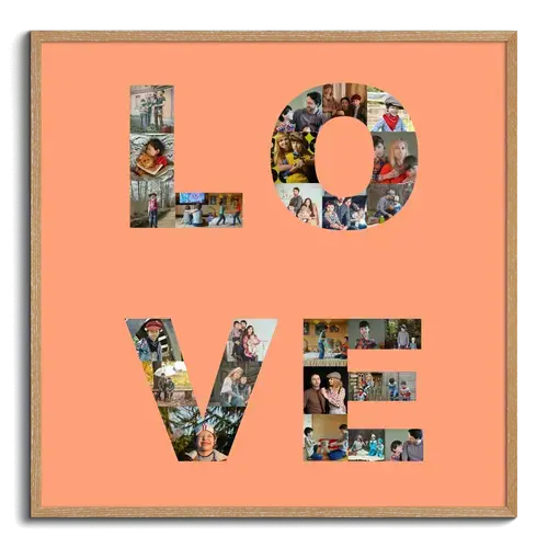 Collage photo avec mot LOVE en quatre lettres pour photos de famille