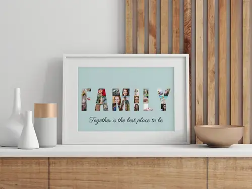 "Personalized Family Photo Collage with Phrase"