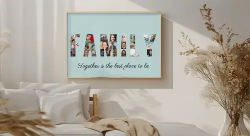 "Personalized Family Photo Collage with Phrase"