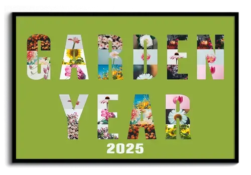 Photo collage text arranged garden year 2021