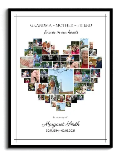 Photo collage memory funeral heart light