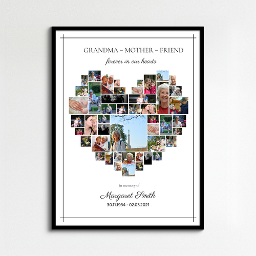 Photo collage memory funeral heart light