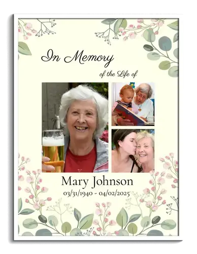 Memorial Deceased Flower Portrait with Three Photos