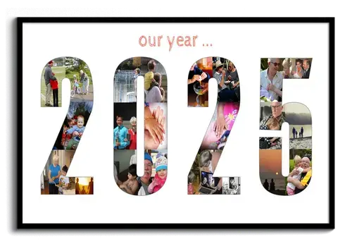 Year Number as Photo Collage with Many Pictures and Memories