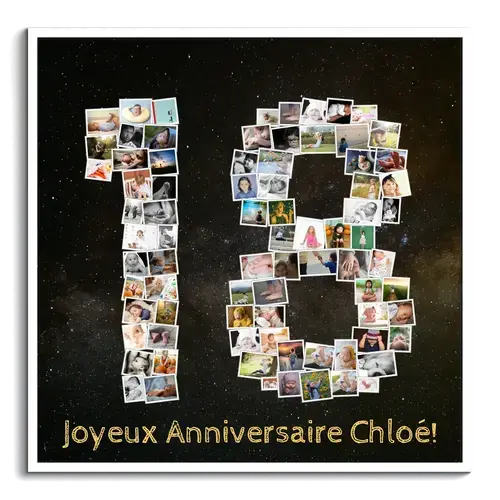 Collage photo "18 ans" personnalisée pour anniversaire ou fête spéciale Collage photo "18 ans" personnalisée pour anniversaire ou fête spéciale