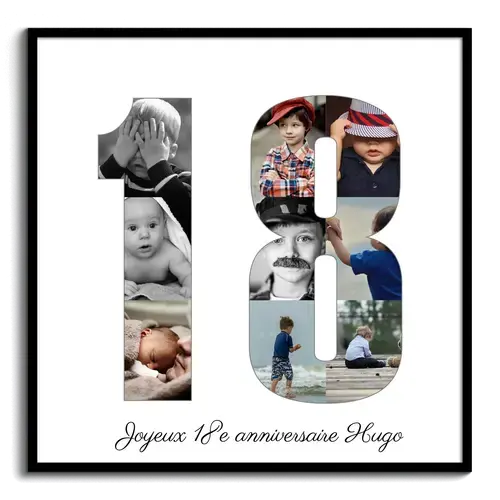 Collage photo "18 ans" personnalisée pour anniversaire ou fête spéciale Collage photo "18 ans" personnalisée pour anniversaire ou fête spéciale