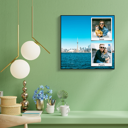 Fotocollage mit großem Urlaubsbild als Hintergrund – 40x40cm