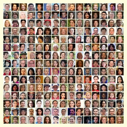 Fotocollage mit mehr als zweihundert 200 bildern erstellen Gesichter