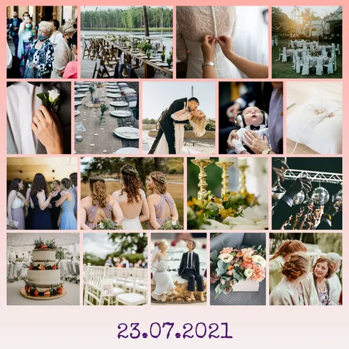 Fotos der Hochzeit als Fotocollage mit Datum als Beschriftung