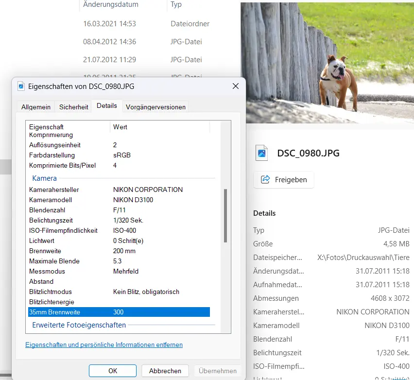 Anzeige der Exif-Daten unter Windows