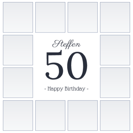 Large number and dedication in the center, photos around it