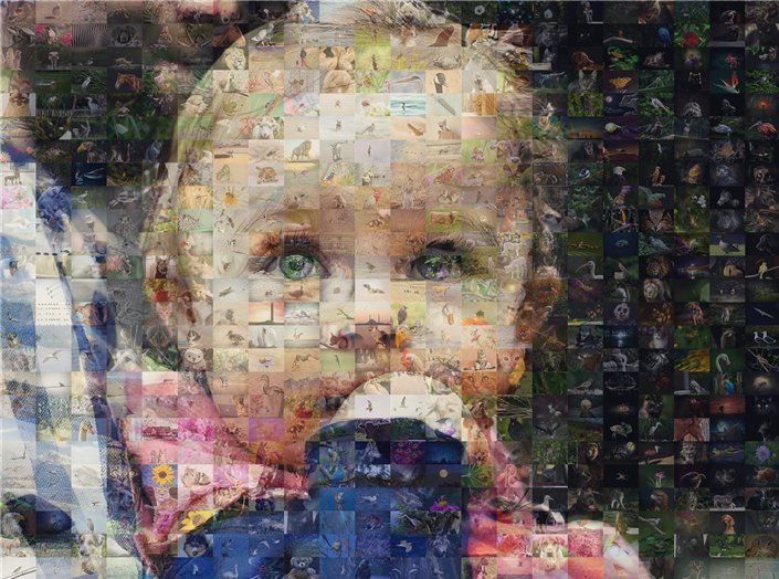 Fotomosaikbild Kind aus vielen Fotos zusammengesetzt